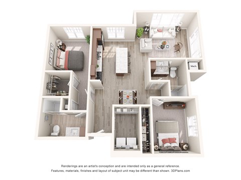 Floor plan for 2 beds, 2 baths, 1108 sqft